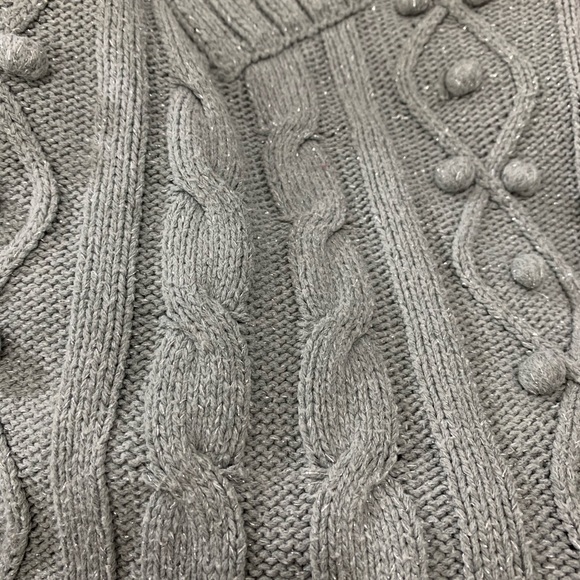 DKNY jeans cable knit v-neck gray silver sweater L - Picture 7 of 8